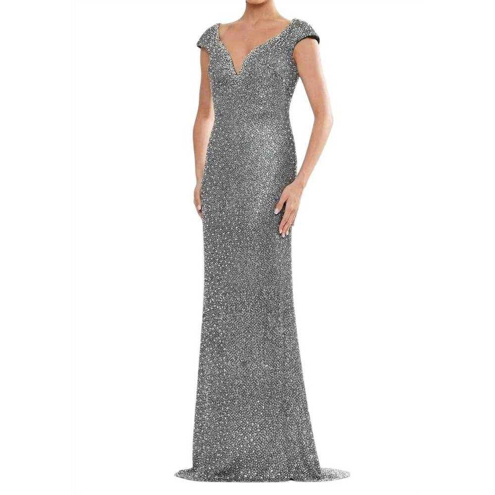 NEW COLORS DRESS beaded cap sleeve evening dress in black